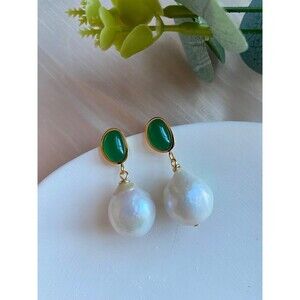 Fresh water pearl earrings/ Huge baroque tear drop pearls/ Stud earrings with gr